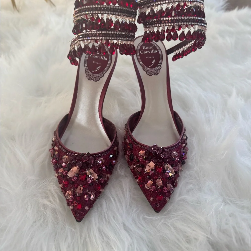 Rene Caovilla Red Embellished Heels - Picture 3 of 7